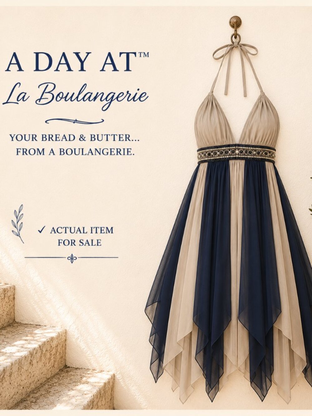 Mediterranean Resort Vintage NWT Solitaire Beaded Handkerchief Baby Doll Dress L